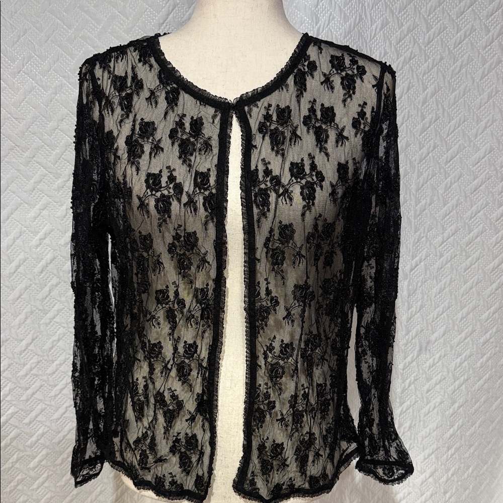Beaded Elegant Black Lace Women Top